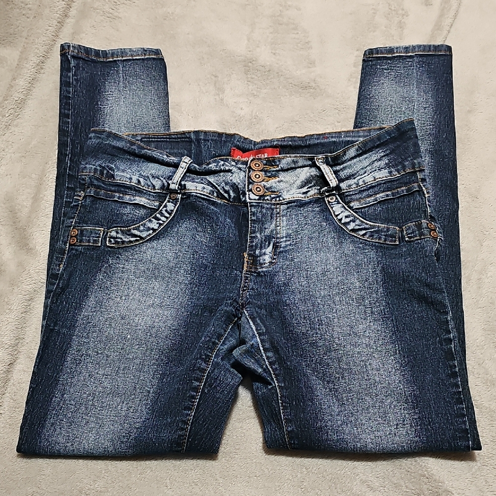 GOGO Star Blue Denim Jeans‎ with Button Detail
